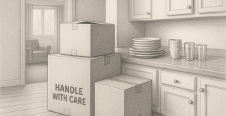 Boxes Being Unpacked in Kitchen